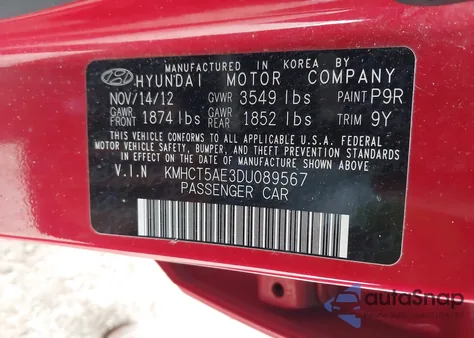 2013 Hyundai Accent Gs из США, поврежденный, VIN KMHCT5AE3DU089567